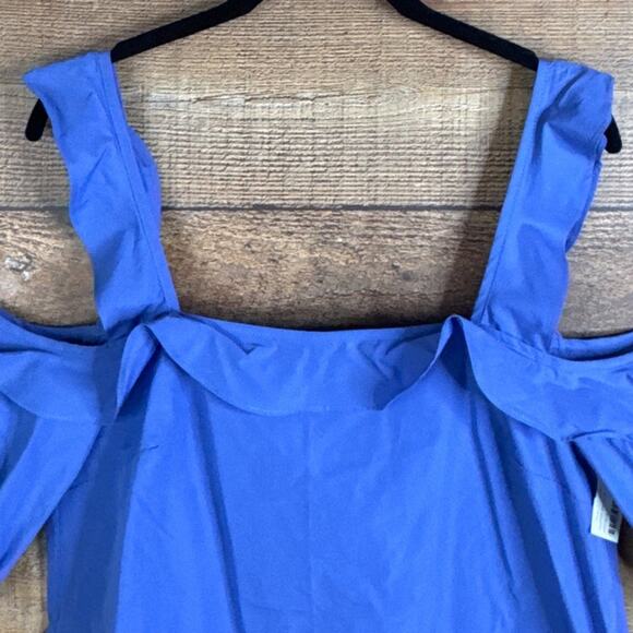 N/Nicholas Cotton Square Neck Cold Shoulder Crop Top Blue Size 4 NWT - Picture 3 of 13